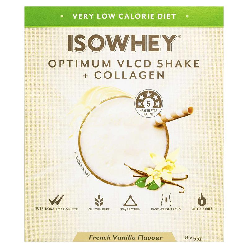 IsoWhey Túi Protein Giảm Cân Kèm Collagen Úc Optimum VLCD Collagen 18 x 55g Với 24 Vitamin Khoáng Chất - IsoWhey Optimum VLCD Shake + Collagen French Vanilla 18 x 55g