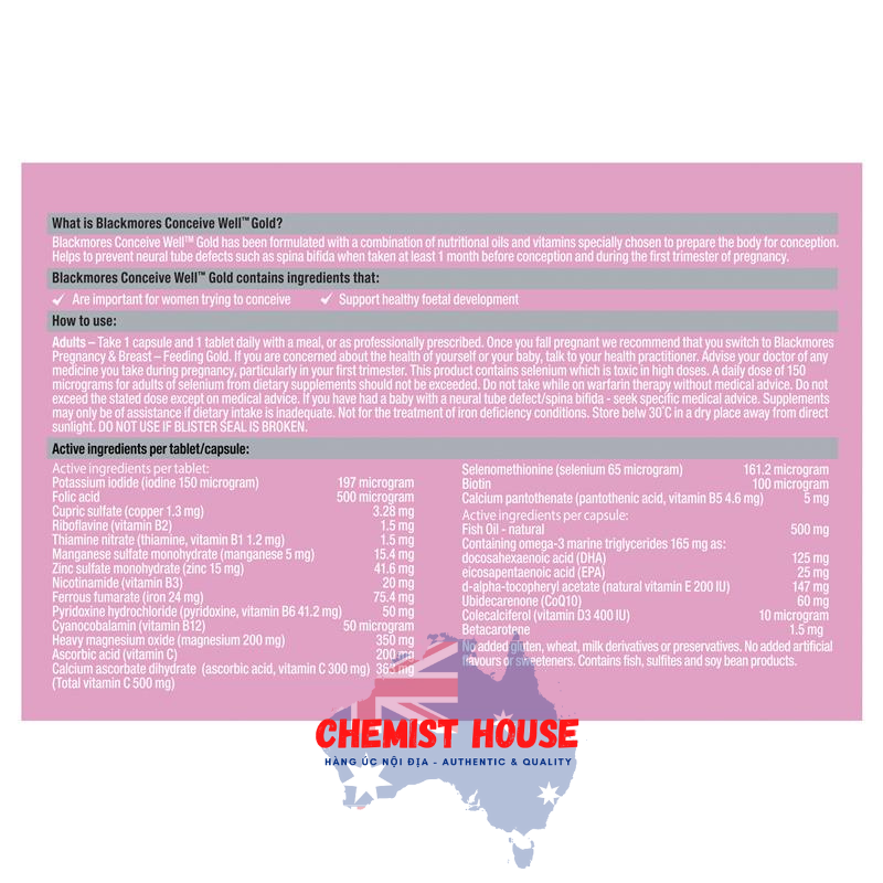 Blackmores Conceive Well Gold - Viên uống tăng khả năng thụ thai 56 viên
