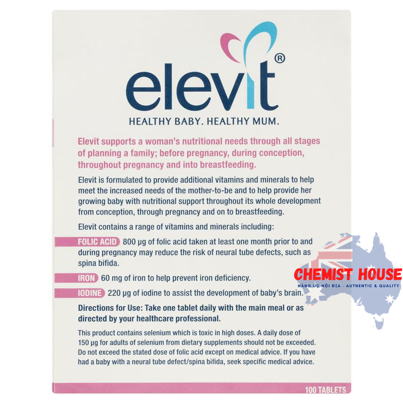 Elevit - Vitamin tổng hợp cho mẹ bầu 100 viên (100 ngày)
