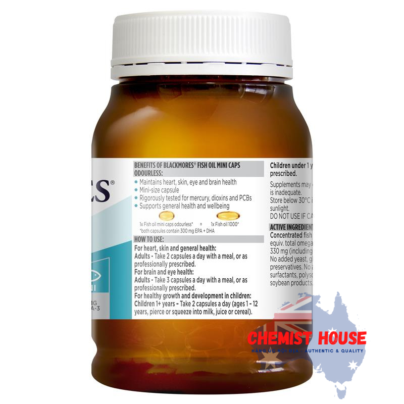 Blackmores Odourless Fish Oil  - Viên uống Dầu cá không mùi Minicaps 400 viên