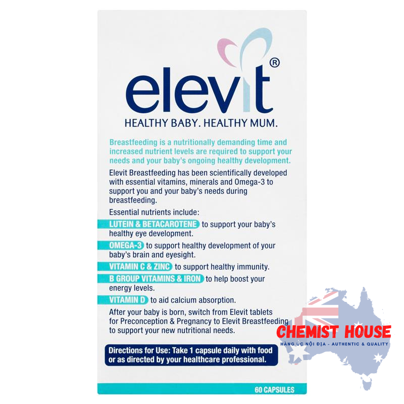 Elevit Breastfeeding - Viên uống dành cho phụ nữ sau sinh và cho con bú 60 viên (60 ngày)