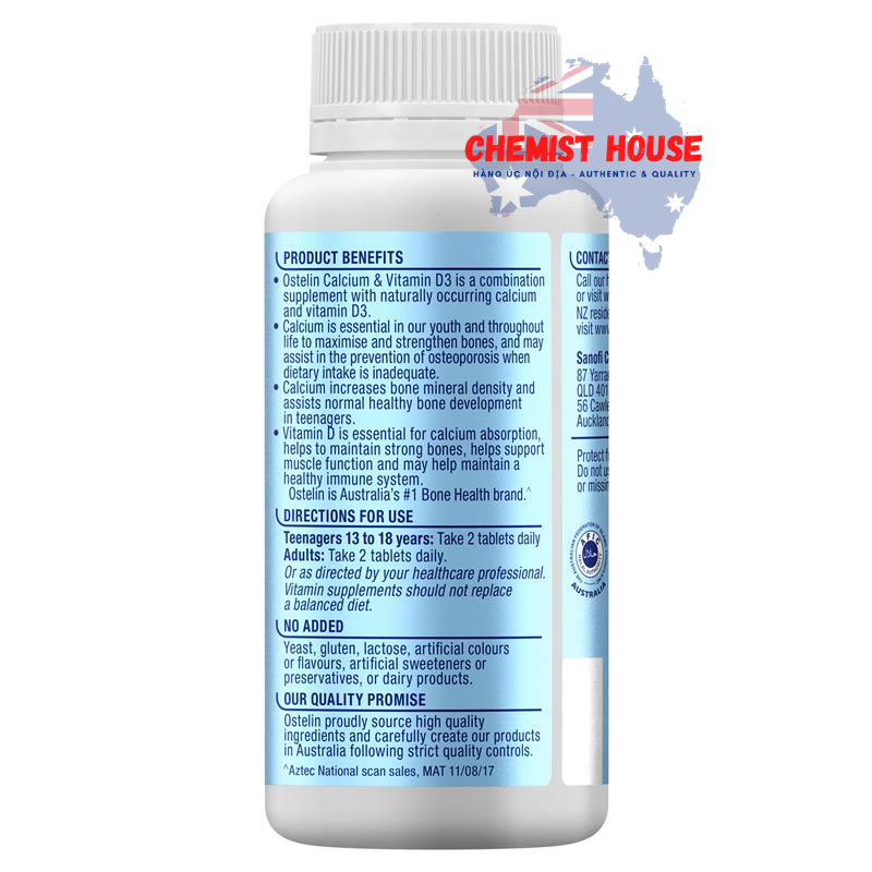 Ostelin Calcium & Vitamin D3 - Viên uống ngăn ngừa loãng xương người lớn 130 viên