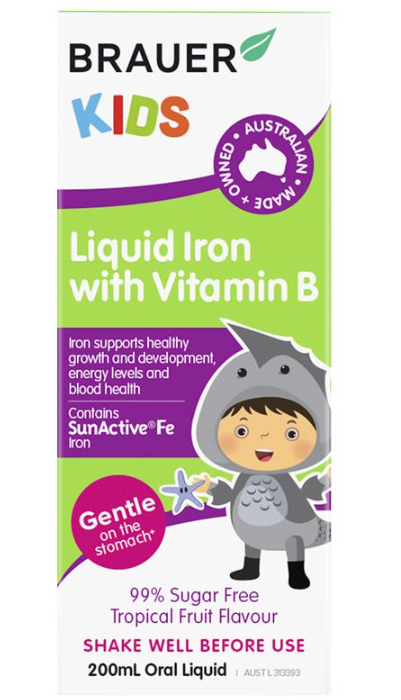 Siro BRAUER Liquid Iron with Vitamin B - Bổ sung Sắt & vitamin B cho trẻ từ 1 tuổi (200ml)