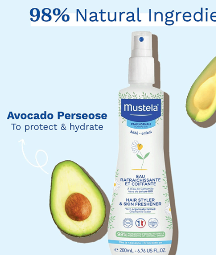 Xịt tóc bé Úc Mustela nguồn gốc tự nhiên Mustela Hair Styler & Skin Freshener 200ml Spray - nhập chính hãng Úc
