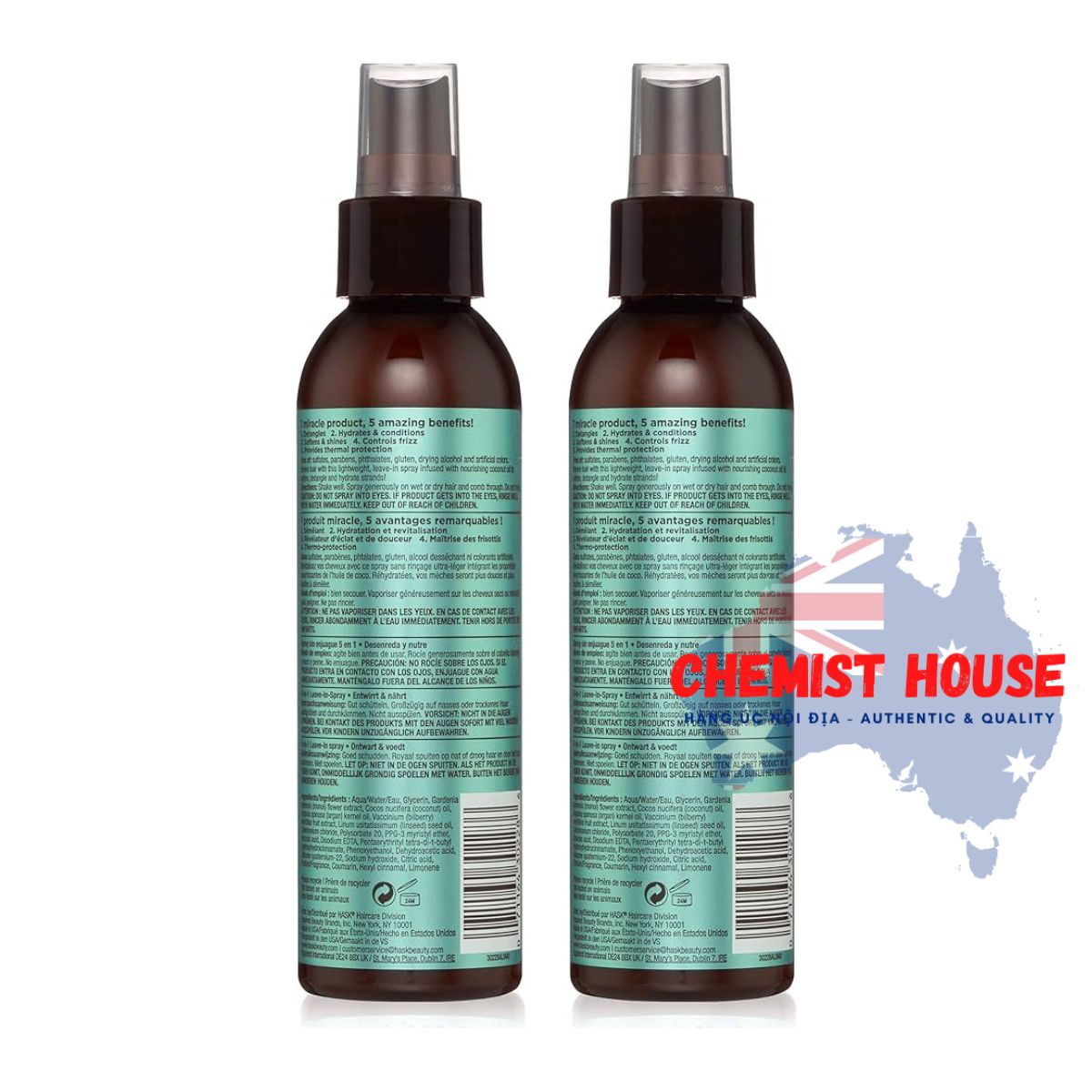 Xịt dưỡng tóc tinh dầu dừa Hask Monoi Coconut oil 5-in-1 Leave-In Hair Spray 175ml