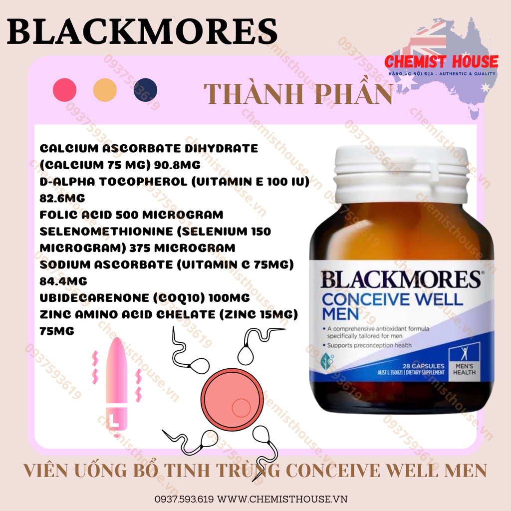 Viên uống tăng sinh lý tăng thụ thai cho Nam - Blackmores Conceive Well Men 28 Tablets