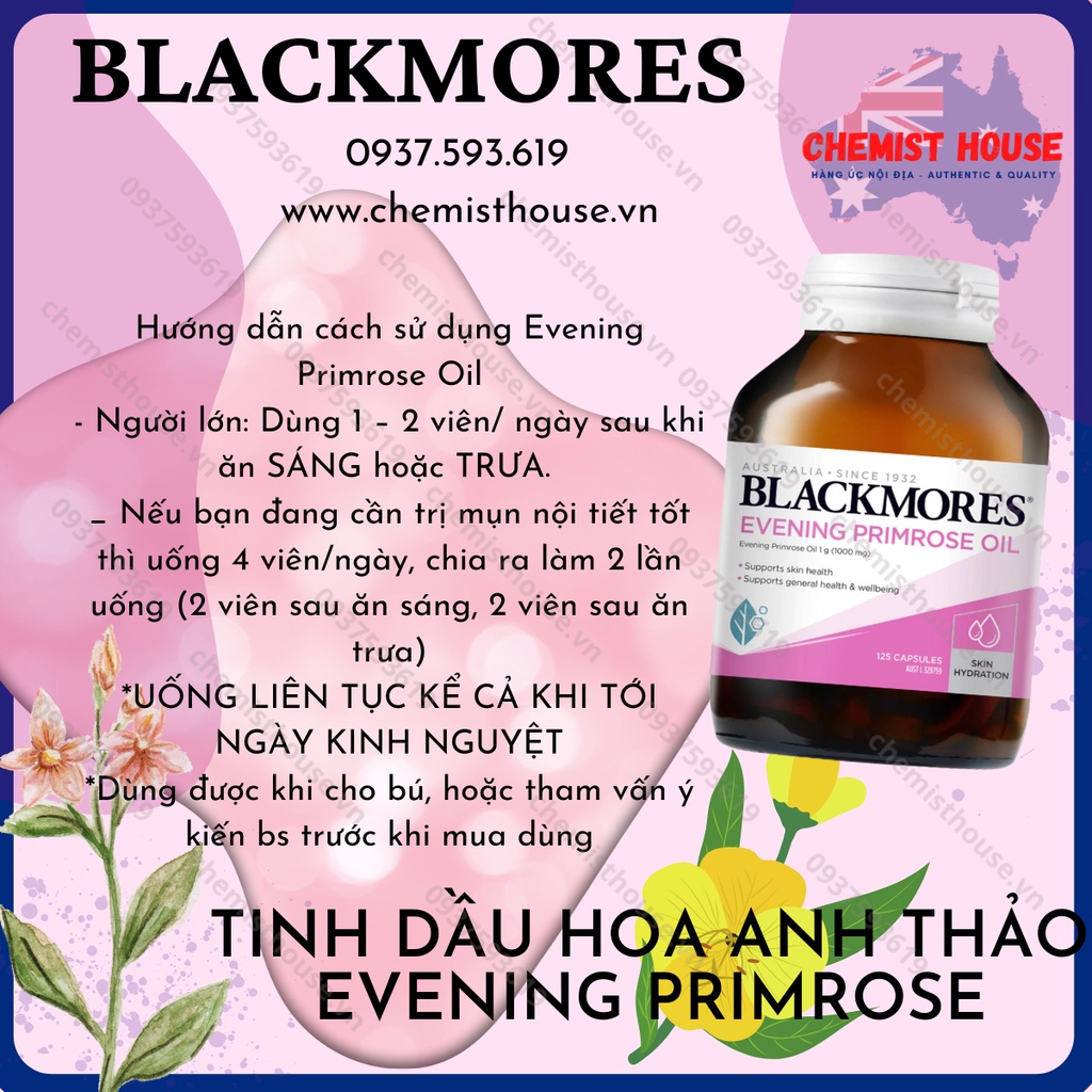 Viên uống tinh dầu hoa anh thảo Úc Blackmores Evening Primrose Oil [hàng có bill]