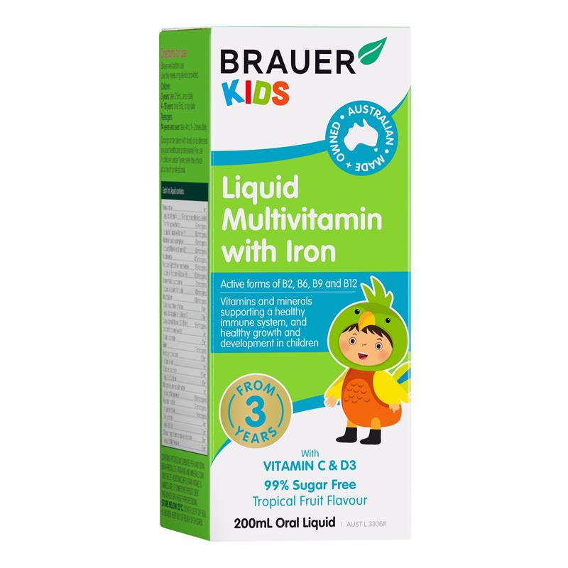 Thực Phẩm Bảo Vệ Sức Khỏe Và Bổ Sung Vitamin Và Khoáng Chất - Brauer Kids Liquid Multivitamin with Iron 200ml