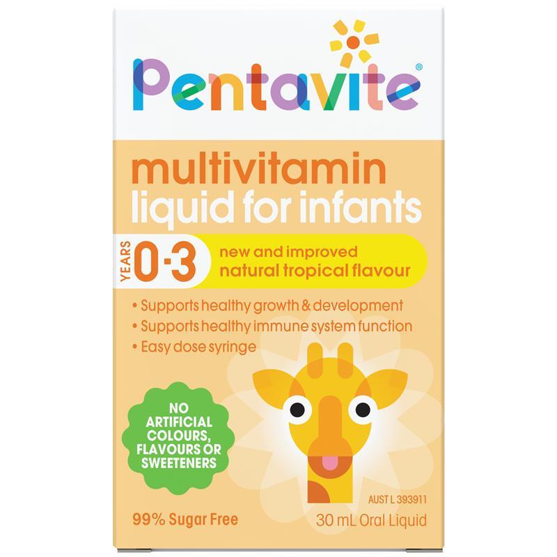 Pentavite Multivitamin Dạng Lỏng Cho Trẻ Sơ Sinh 30ml Hương Vị Nhiệt Đới (MỚI) - Pentavite Multivitamin Liquid For Infants 30ml Tropical Flavour NEW