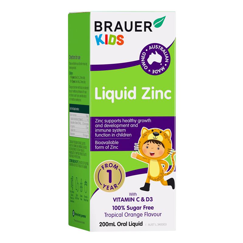 Siro Bổ Sung Kẽm, Vitamin C Và Vitamin D Cho Bé Trên 1 Tuổi Brauer Kids Liquid Zinc 200ml