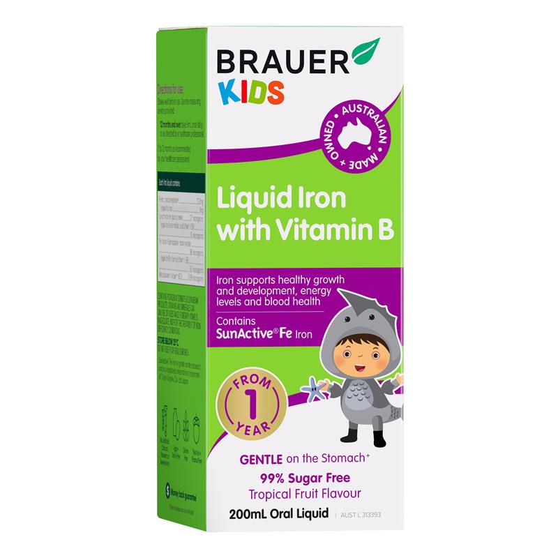Siro BRAUER Liquid Iron with Vitamin B - Bổ sung Sắt & vitamin B cho trẻ từ 1 tuổi (200ml)