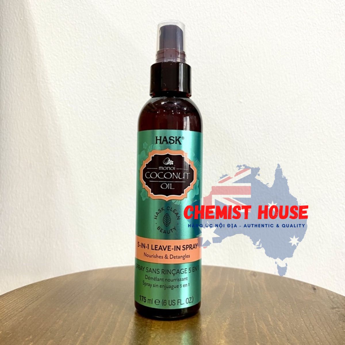 Xịt dưỡng tóc tinh dầu dừa Hask Monoi Coconut oil 5-in-1 Leave-In Hair Spray 175ml