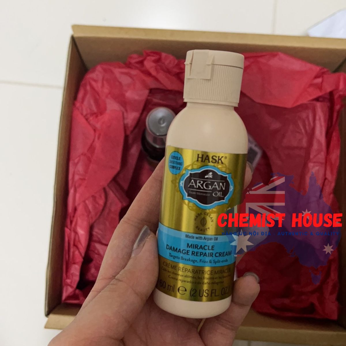 Kem giảm gãy rụng tóc HASK ARGAN OIL Miracle Damage Repair Cream 60ml an toàn tóc nhuộm, ngăn ngừa tóc chẻ ngọn và bảo vệ tóc