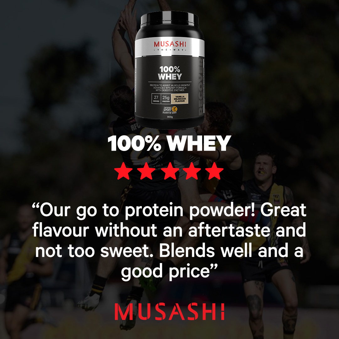 Bột Protein Whey Musashi 100% Hỗ Trợ Tăng Trưởng & Phục Hồi Cơ Bắp Vị Caramel Muối/Vanila/Sô cô la 900g - Musashi 100% Whey Salted Caramel 900g