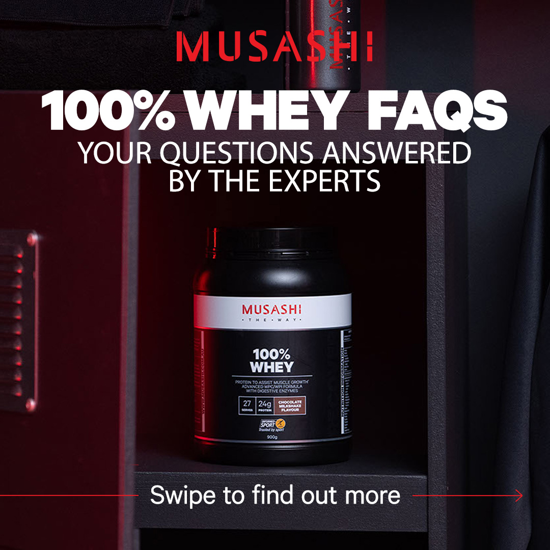 Bột Protein Whey Musashi 100% Hỗ Trợ Tăng Trưởng & Phục Hồi Cơ Bắp Vị Caramel Muối/Vanila/Sô cô la 900g - Musashi 100% Whey Salted Caramel 900g