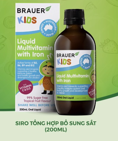 Thực Phẩm Bảo Vệ Sức Khỏe Và Bổ Sung Vitamin Và Khoáng Chất - Brauer Kids Liquid Multivitamin with Iron 200ml