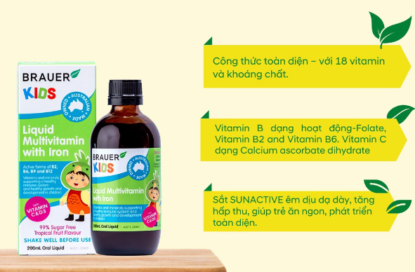 Thực Phẩm Bảo Vệ Sức Khỏe Và Bổ Sung Vitamin Và Khoáng Chất - Brauer Kids Liquid Multivitamin with Iron 200ml