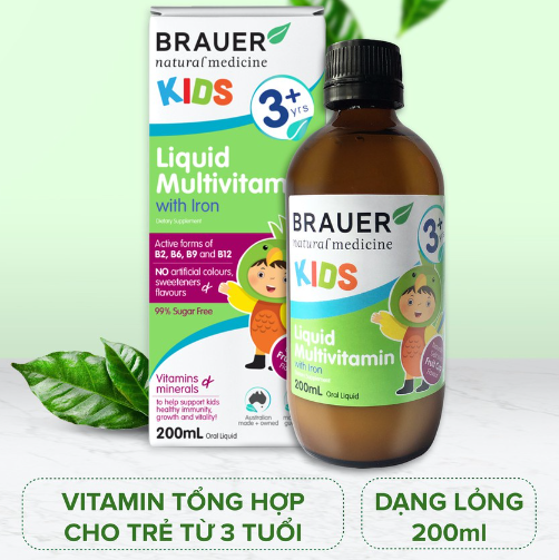 Thực Phẩm Bảo Vệ Sức Khỏe Và Bổ Sung Vitamin Và Khoáng Chất - Brauer Kids Liquid Multivitamin with Iron 200ml