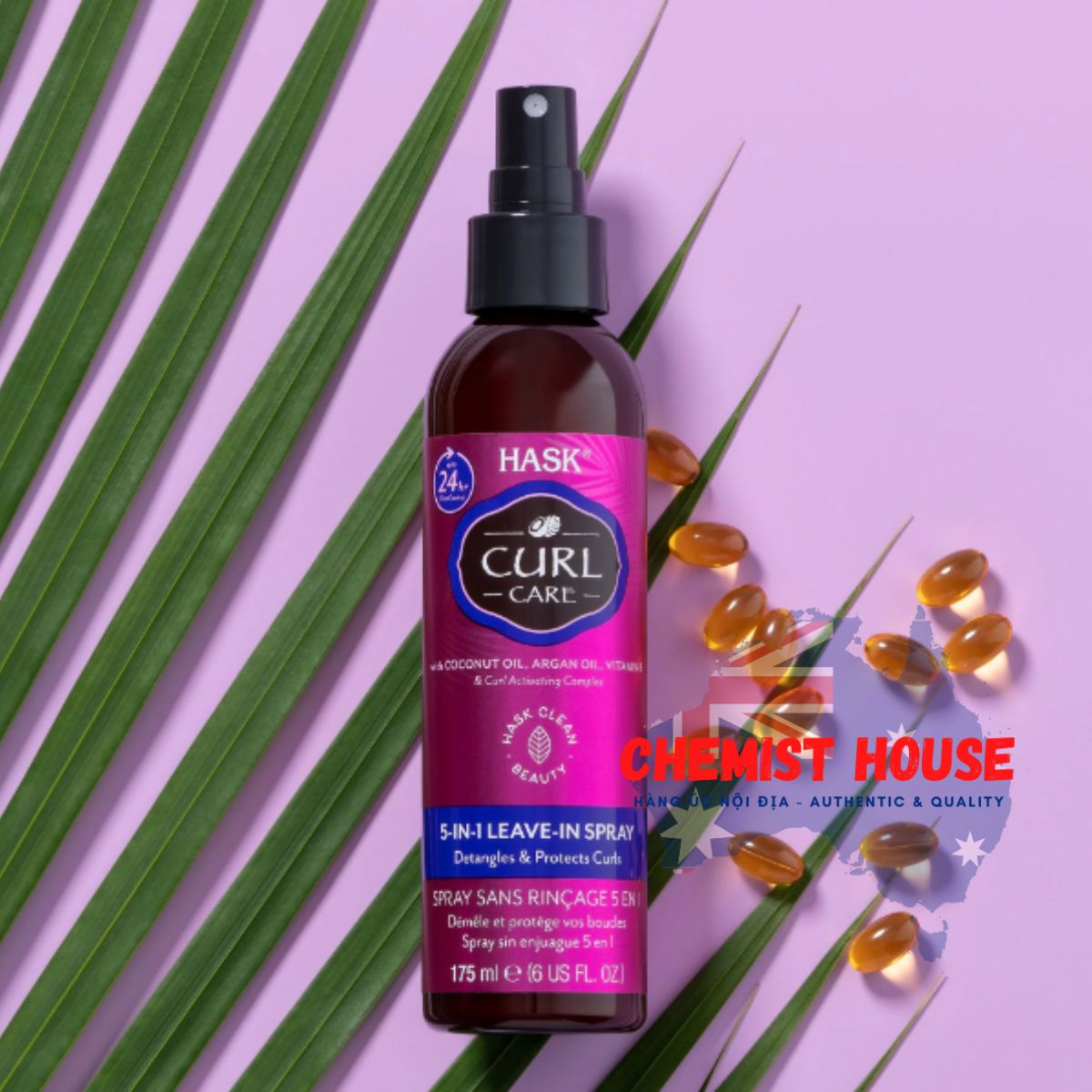 Xịt dưỡng tóc xoăn, xù, tóc uốn Hask Curl Care 5 in 1 Leave in Spray