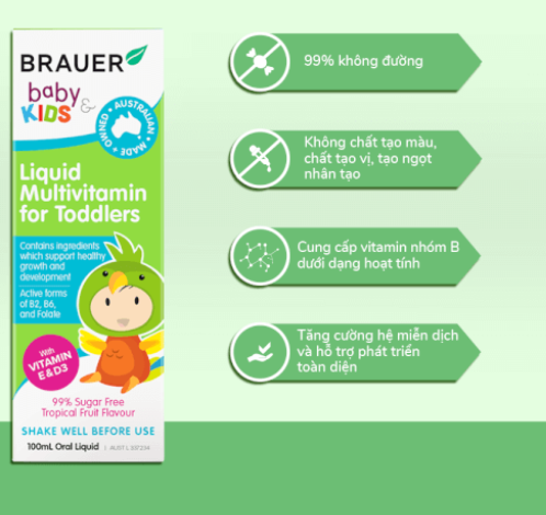 Siro Bổ Sung Vitamin Cho Bé Từ 1-3 Tuổi Brauer Kids Liquid Multivitamin for Toddlers 100ml