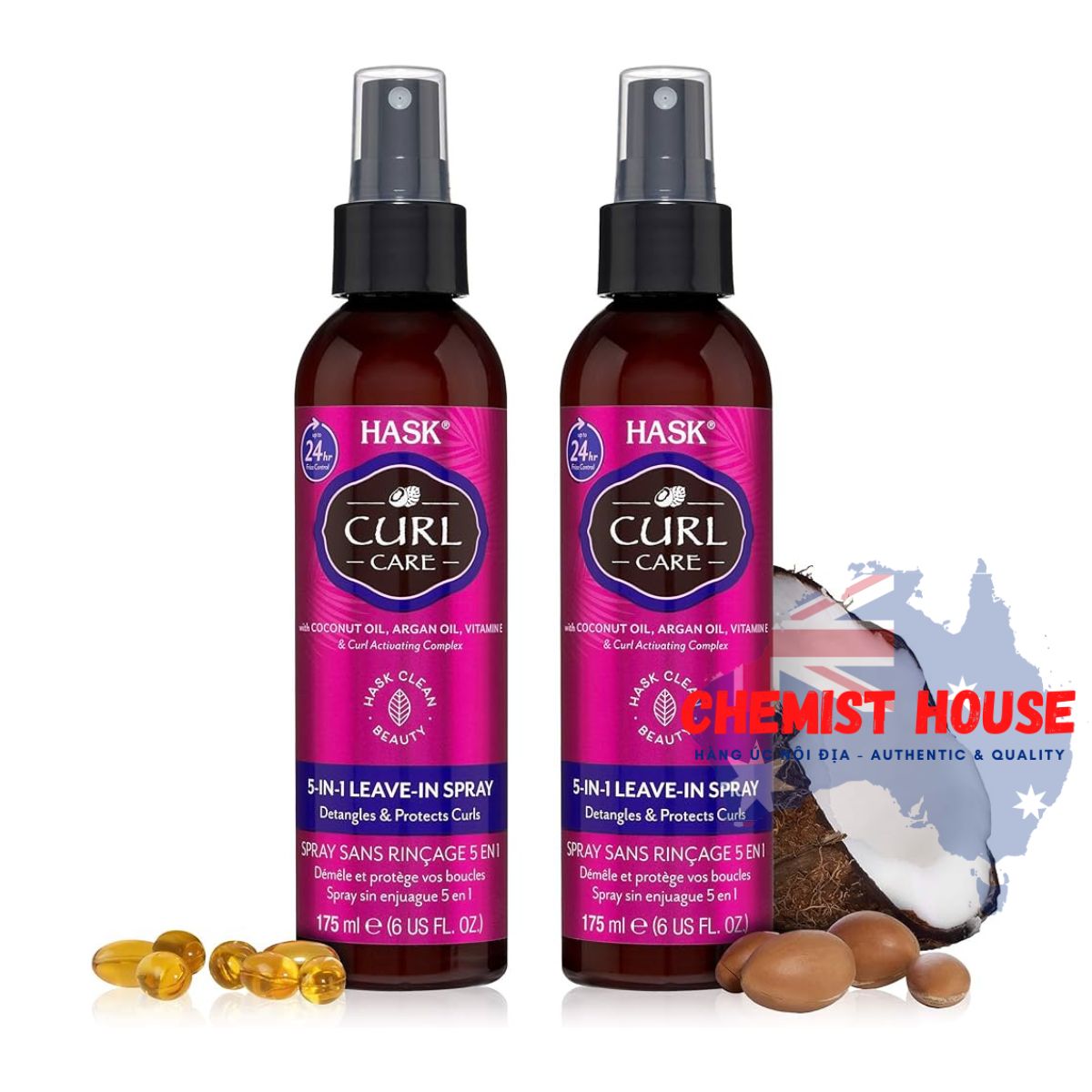 Xịt dưỡng tóc xoăn, xù, tóc uốn Hask Curl Care 5 in 1 Leave in Spray