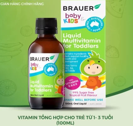Siro Bổ Sung Vitamin Cho Bé Từ 1-3 Tuổi Brauer Kids Liquid Multivitamin for Toddlers 100ml