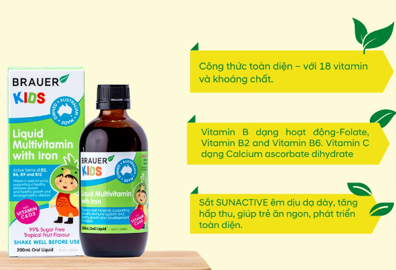 Siro Bổ Sung Vitamin Cho Bé Từ 1-3 Tuổi Brauer Kids Liquid Multivitamin for Toddlers 100ml