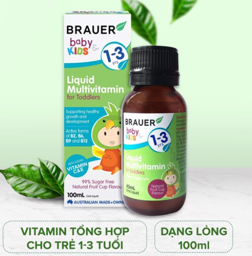 Siro Bổ Sung Vitamin Cho Bé Từ 1-3 Tuổi Brauer Kids Liquid Multivitamin for Toddlers 100ml
