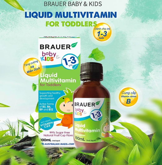 Siro Bổ Sung Vitamin Cho Bé Từ 1-3 Tuổi Brauer Kids Liquid Multivitamin for Toddlers 100ml