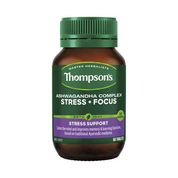 Viên uống giảm mệt mỏi, tăng khả năng tập trung Thompsons Ashwagandha Complex Stress + Focus 60 Tablets
