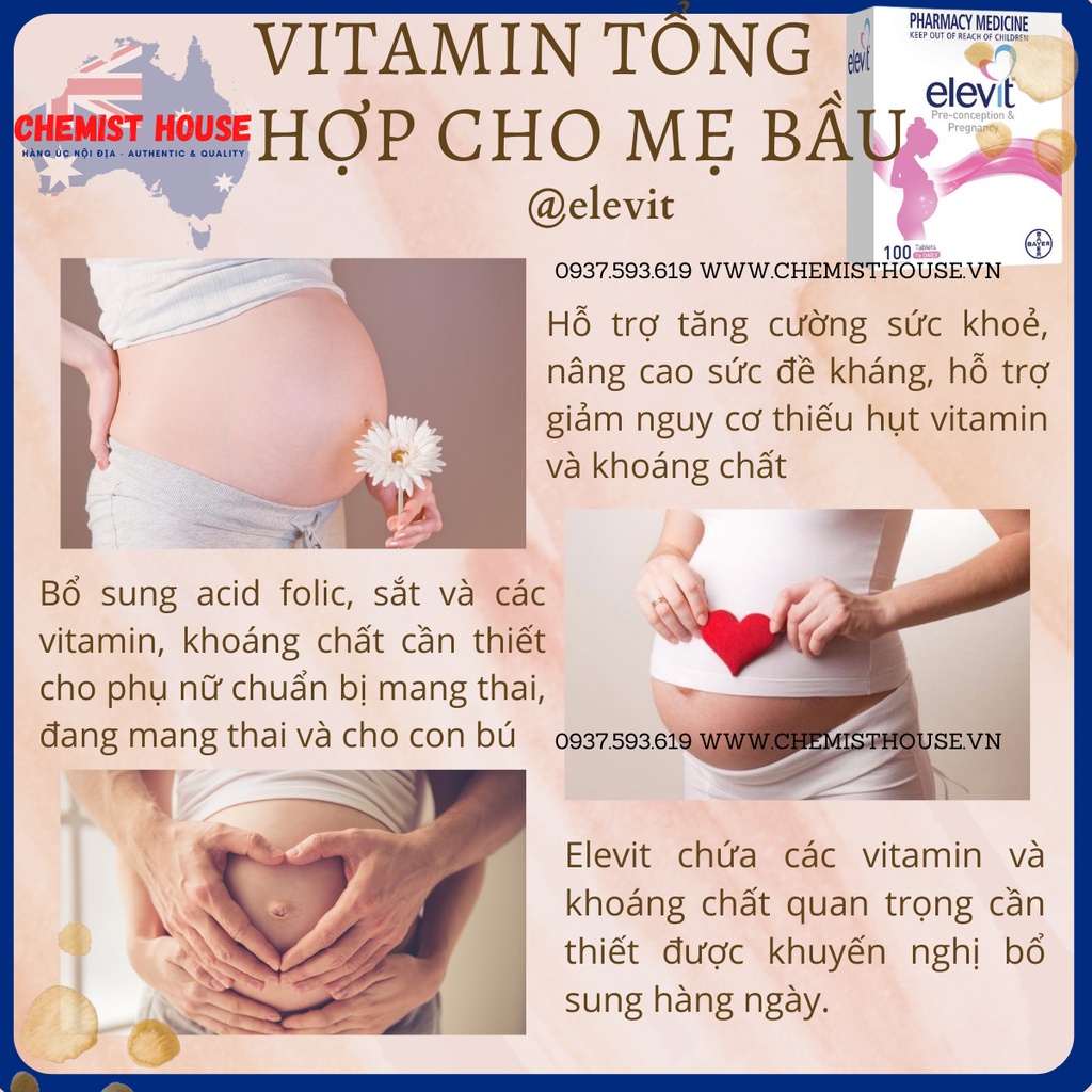 Combo Vitamin cho Mẹ Bầu 4 món (Elevit bầu hồng tổng hợp + DHA Bio Island + Canxi Ostelin + Sắt Blackmores)