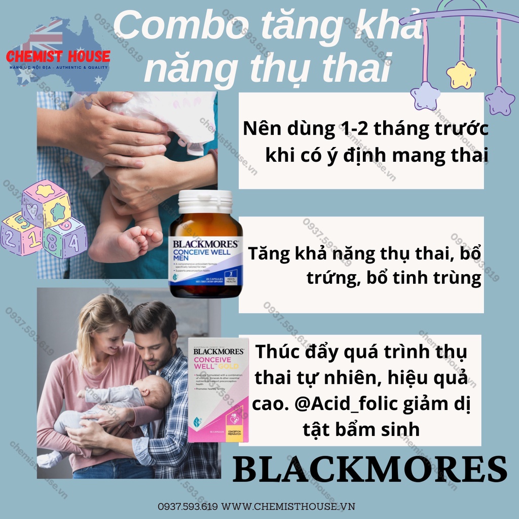 Combo Tăng Thụ Thai Blackmores 2 Món (Conceive Well Men + Blackmores Conceive Well Gold Preconception)