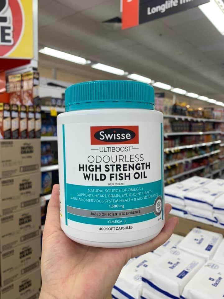 Viên uống dầu cá biển liều cao - Swisse Ultiboost Odourless High Strength Wild Fish Oil 1500mg 400 capsules