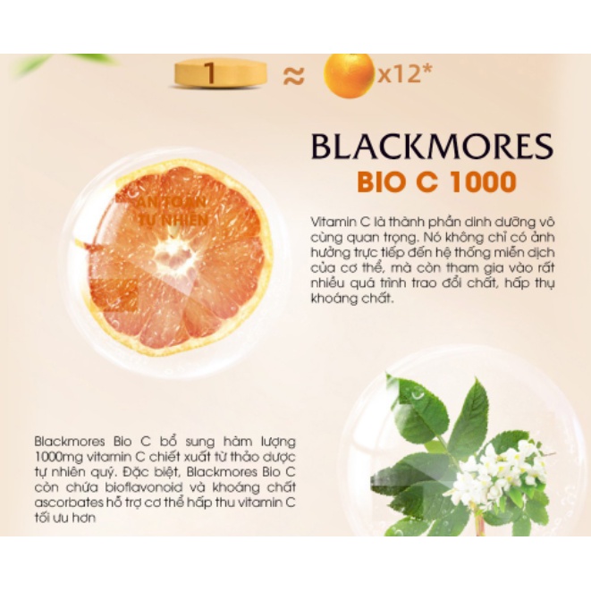 [Hàng Chuẩn ÚC] Blackmores Bio C 1000 Viên uống bổ sung C 1000mg 62 viên