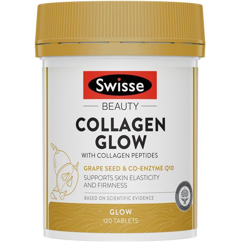 Swisse Beauty Collagen Glow - Collagen thủy phân đẹp da từ hạt nho vitamin E Coq10