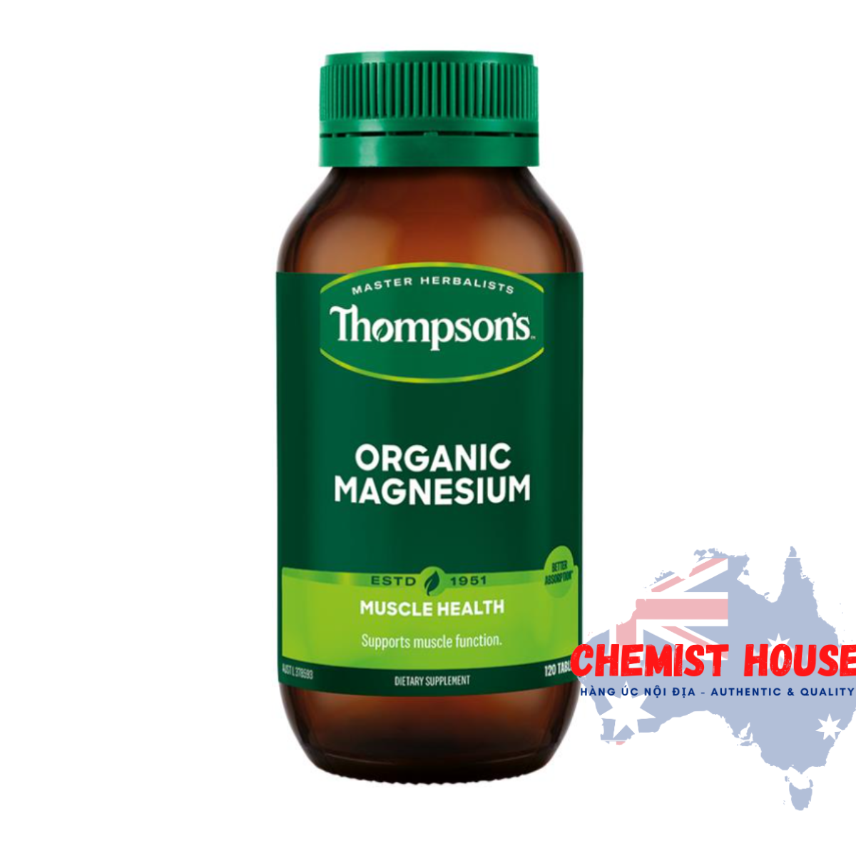 Viên uống tăng cường magie hỗ trợ xương khớp và cơ bắp Thompson’s Organic Magnesium 120 Tablets