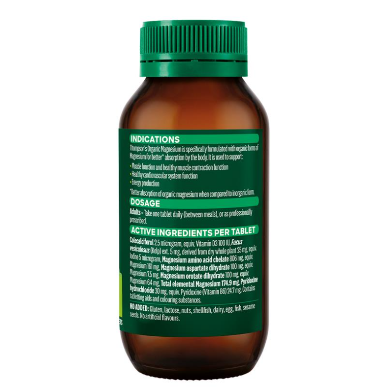 Viên uống tăng cường magie hỗ trợ xương khớp và cơ bắp Thompson’s Organic Magnesium 120 Tablets