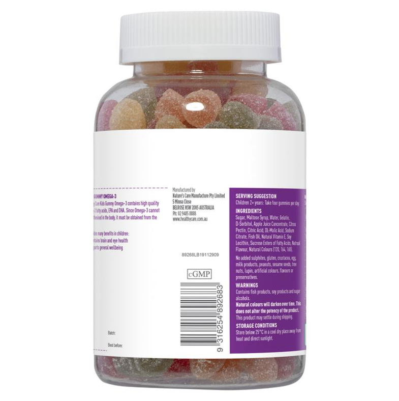 Kẹo cá bổ mắt Úc - Healthy Care Kids Gummy Omega 3 250 viên - phát triển trí não cho trẻ từ 2 tuổi