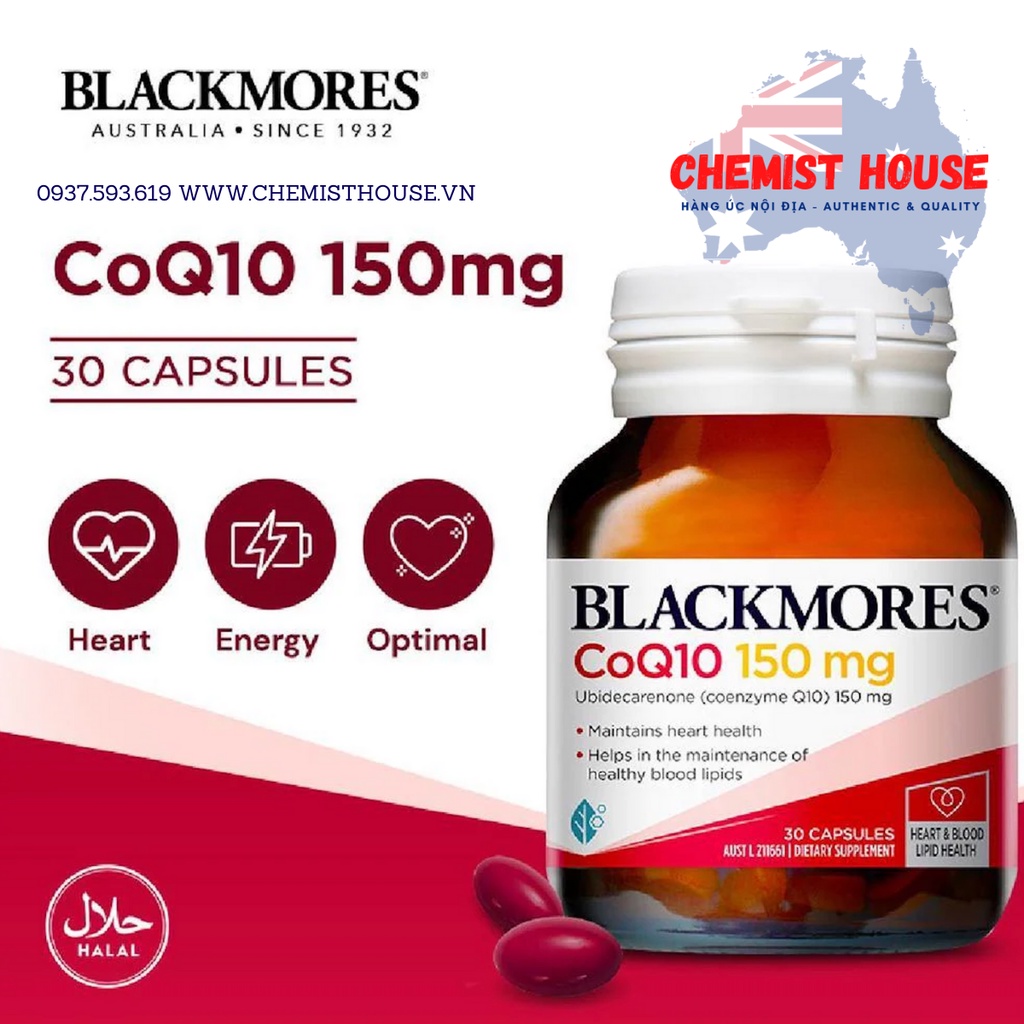 [Hàng Chuẩn ÚC] Viên uống hổ trợ/bổ tim mạch 30 viên - Blackmores CoQ10 150mg 300mg