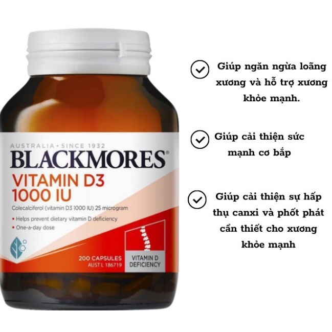 Viên uống bổ sung Vitamin D3 ÚC Blackmores Vitamin D3 1000IU Bioglan Vitamin K2 + D3 Carusos Vitamin K2 + D3