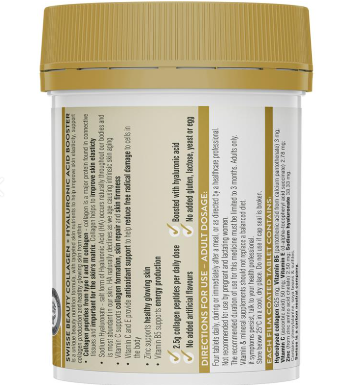 Viên uống bổ sung Collagen Hyaluronic Acid chuẩn Úc có check QR Swisse Beauty Collagen + Hyaluronic Acid Booster 80 viên