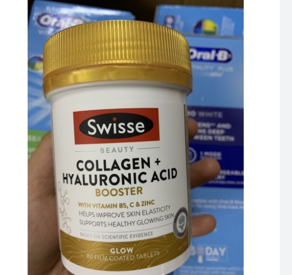 Viên uống bổ sung Collagen Hyaluronic Acid chuẩn Úc có check QR Swisse Beauty Collagen + Hyaluronic Acid Booster 80 viên