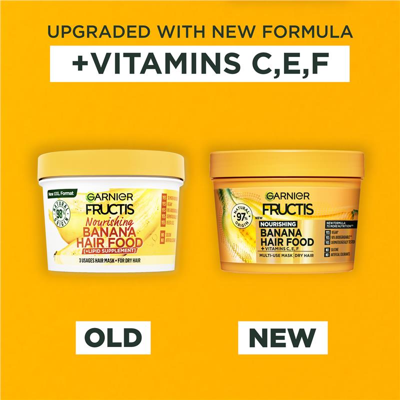 Kem Ủ Tóc Đa Công Dụng 3 Trong 1 & Thành Phần Tự Nhiên Garnier Fructis 390ml - Garnier Fructis Hair Food Watermelon/ Banana/ Papaya  3-in-1 Mask Treatment for Damaged Hair 390ml