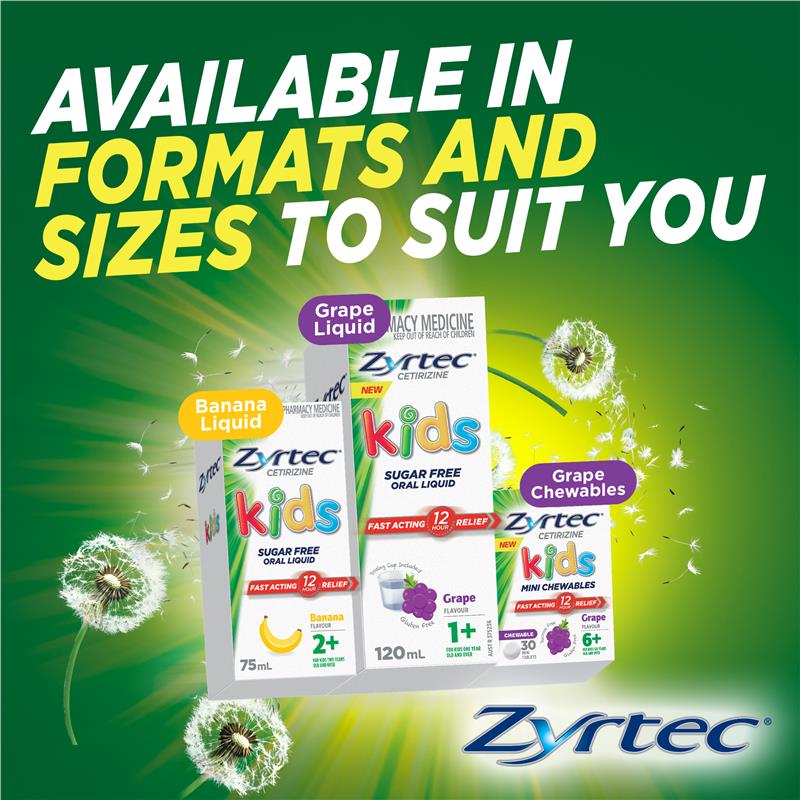 Zyrtec Kids Antihistamine Allergy & Hayfever Oral Liquid Grape - Siro giảm sốt và dị ứng vị nho 60ml