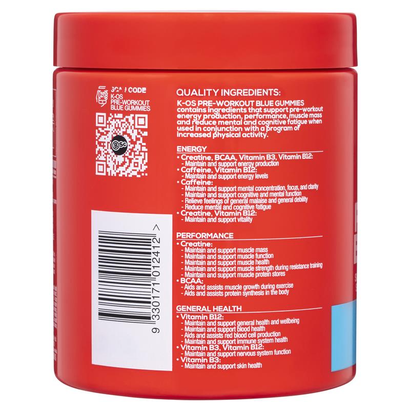 BSc K-OS Pre-Workout Hỗ Trợ Sức Đề Kháng & Tăng Năng Lượng - BSc K-OS Pre-Workout Blue Gummies/Lemon Squash/Juicy Melon/Grape 300g