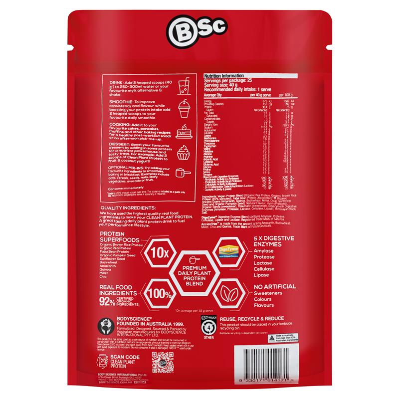 BSc Protein Thực Vật Hương Vani/ Chocolate Cao Cấp 1kg - BSc Clean Plant Protein Rich Vanilla/Chocolate 1kg