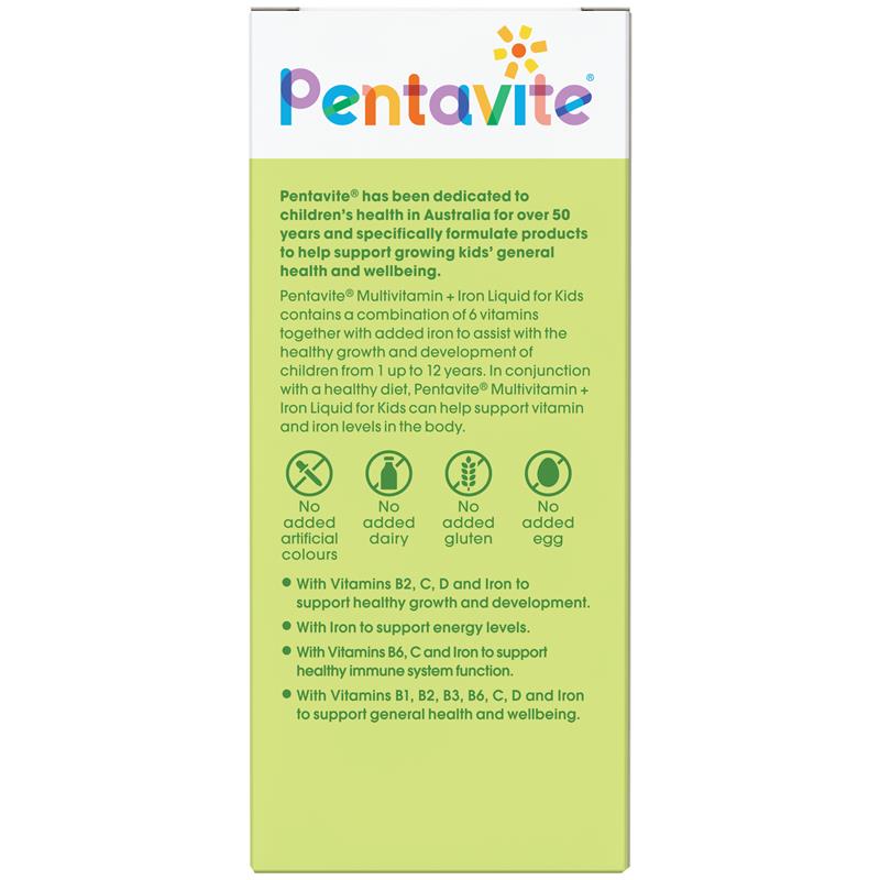 Pentavite Multivitamin + Iron Kids Dạng Lỏng Hương Chanh 200ml (MỚI) - Pentavite Multivitamin + Iron Kids Liquid Lemon Lime 200ml NEW