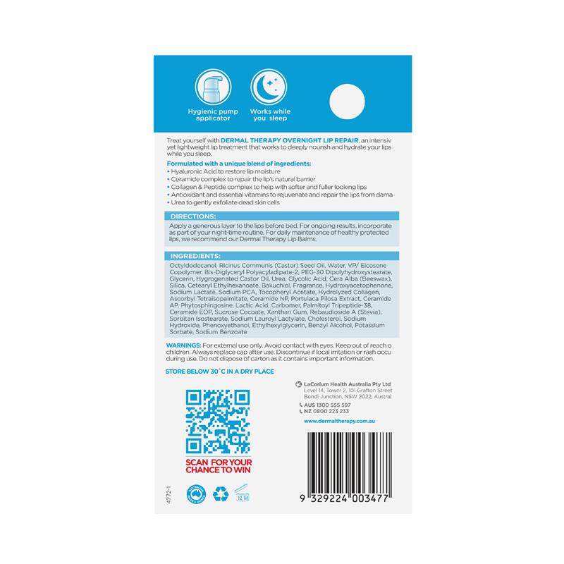 Mặt Nạ Dưỡng Ẩm Hỗ Trợ Cho Môi Mềm Mại & Tái Tạo Nuôi Dưỡng Môi Khô - Dermal Therapy Overnight Lip Repair 10ml