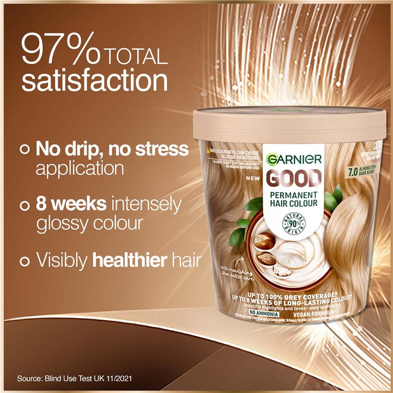 Thuốc Nhuộm Tóc Thuần Chay Garnier Good Hair Colour 7.0 Màu Kem Hạnh Nhân - Garnier Good Hair Colour 7.0 Almond Creme