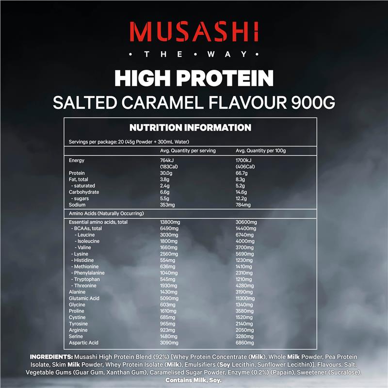 Bột Musashi High Protein Cao Musashi Phục Hồi Cơ & Tăng Cơ Vị Caramel Muối/Vanila/Chocolate - Musashi High Protein Salted Caramel/Vanila/Chocolate
